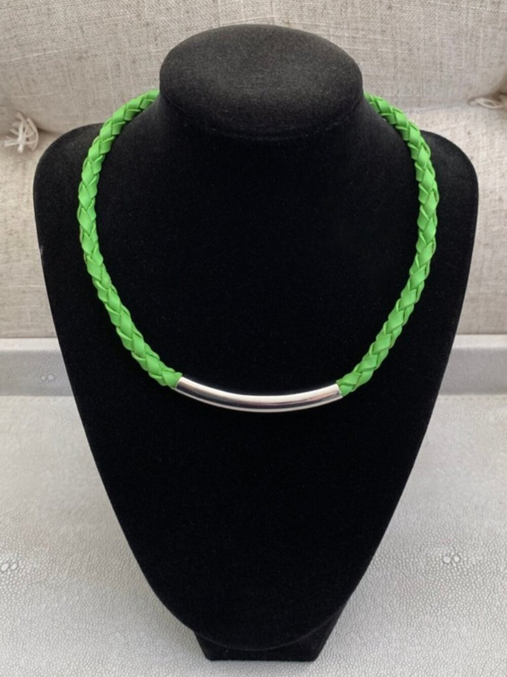 Dyrberg/Kern Sona braided leather necklace light green